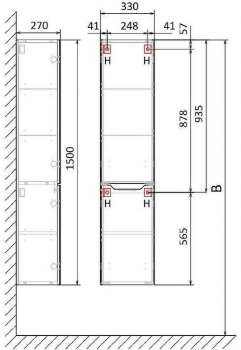 Шкаф пенал Jorno Slide 33 Sli.04.150/P/A подвесной Антрацит