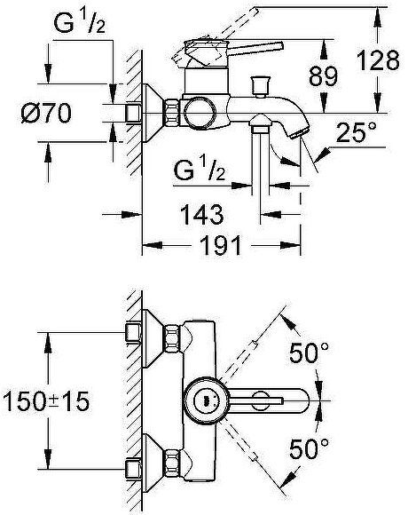 Смеситель для ванны Grohe BauClassic 32865000 Хром