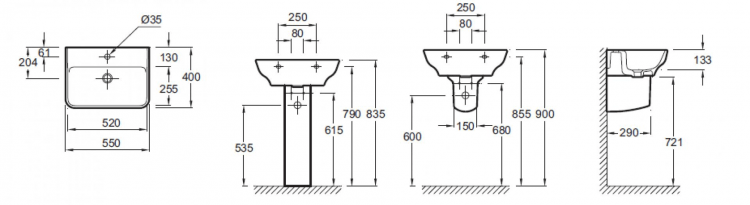 Раковина 55 см Jacob Delafon Struktura EGE011-00, белый