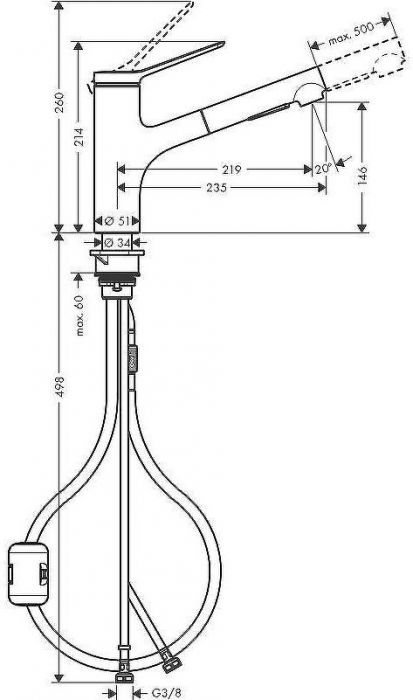 Смеситель для кухни Hansgrohe Zesis M33 2jet sBox lite 74803000 Хром