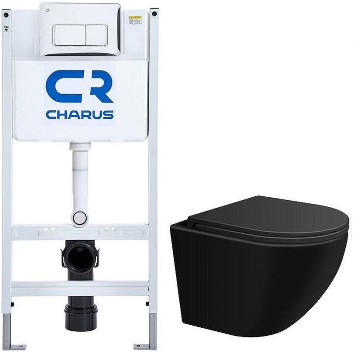 Комплект унитаза WellWant Aura WWU01122B с инсталляцией Charus City CR.200.21.01 с сиденьем Микролифт и клавишей смыва Хром глянцевый