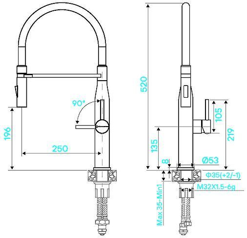 Смеситель для кухни KUCHENSTERN KERN-E 406BL40 цвет Черный матовый