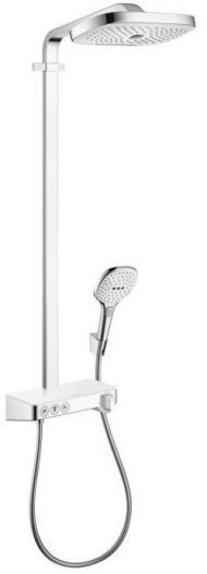 Hansgrohe Raindance Душевой гарнитур, в набор входят: верхний душ Raindance Select 300 3 jet с шарнирным соединением и QuickClean 2 типа струи: Rain: широкая дождевая струя. RainAir: объемная дождевая струя с технологией AIRPower, термо