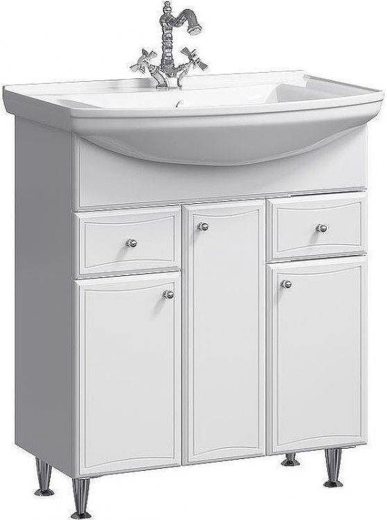 Тумба под раковину Aqwella Барселона 75 BA0107K с бельевой корзиной Белая