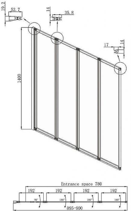 Шторка на ванну Ambassador Bath Screens 90х140 16041110L профиль Хром стекло CrystalPure