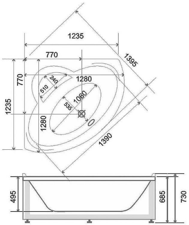 Акриловая ванна BellSan Калипсо 128x128 4627171530288 без гидромассажа