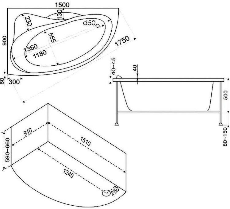 Акриловая ванна Bas Вектра 150x90 R В 00008 без гидромассажа