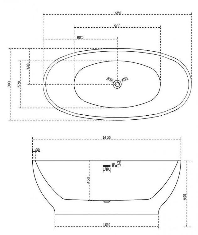 Акриловая ванна Abber 165х80 AB9207MB Черная без гидромассажа