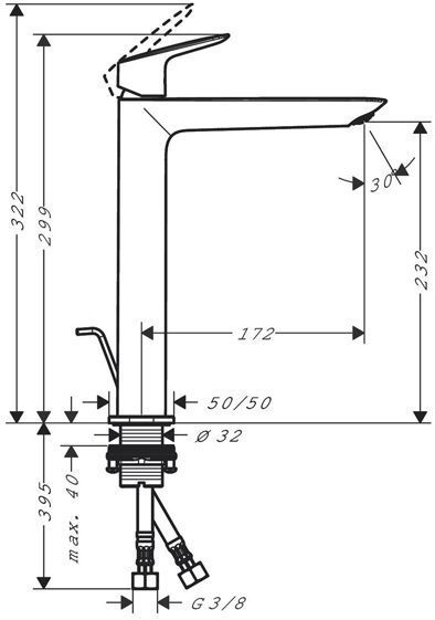 Hansgrohe Logis Смеситель для раковины, однорычажный, 240 Fine, со сливным гарнитуром, цвет: матовый черный
