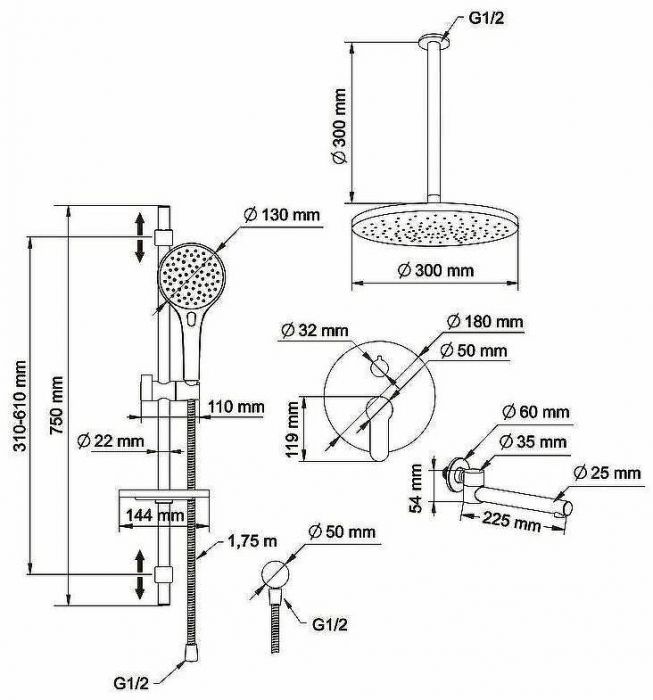 Душевая система Swedbe Platta 5543 Хром