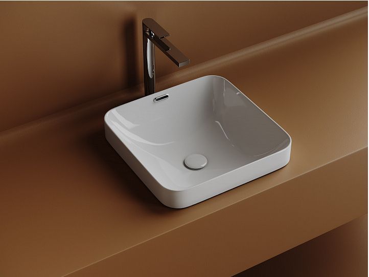 Раковина встраиваемая сверху CERAMICANOVA Element с отверстием слива - перелива квадратной формы CN6077