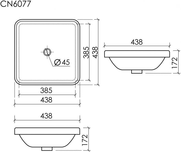 Раковина встраиваемая сверху CERAMICANOVA Element с отверстием слива - перелива квадратной формы CN6077
