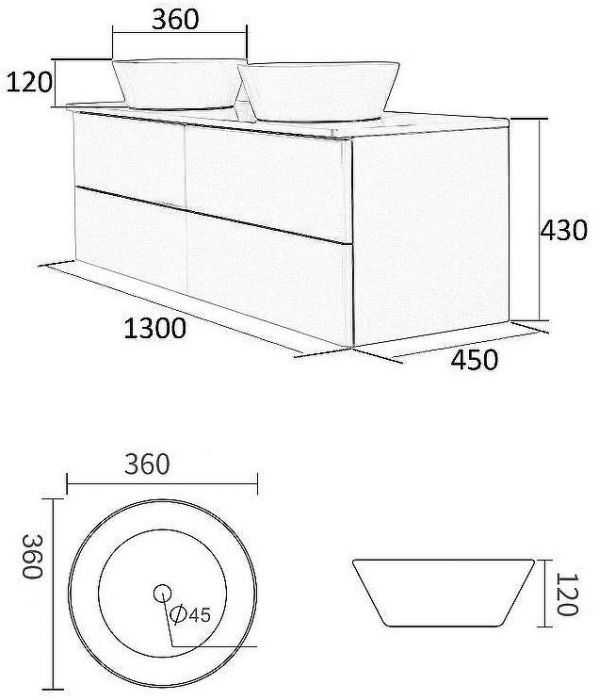 Тумба с раковиной Orange Otto 130 Ot-130TuMDF+B08-360W подвесная Белый глянец