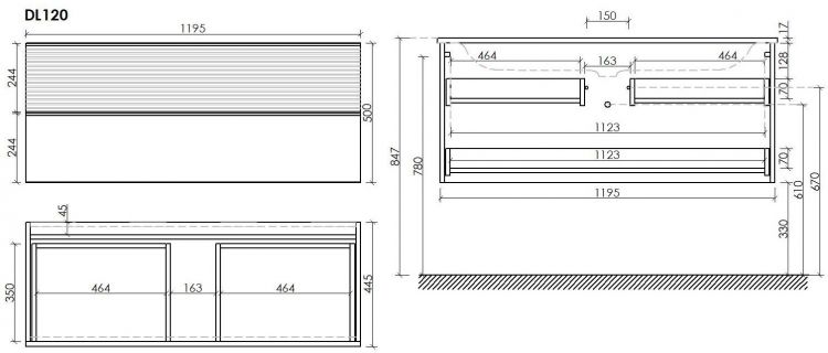 Тумба подвесная SANCOS под раковину Delta, Дуб светлый/белый 1195х445х500, DL120W