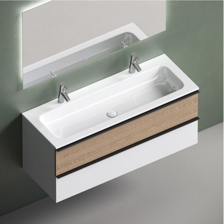 Тумба подвесная SANCOS под раковину Delta, Дуб светлый/белый 1195х445х500, DL120W