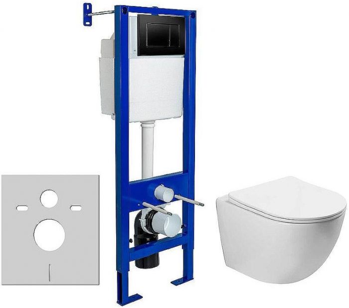 Комплект унитаза Vincea Globo VT1-14S с инсталляцией Berges Atom 410 040332 с сиденьем Микролифт и Черной матовой клавишей смыва