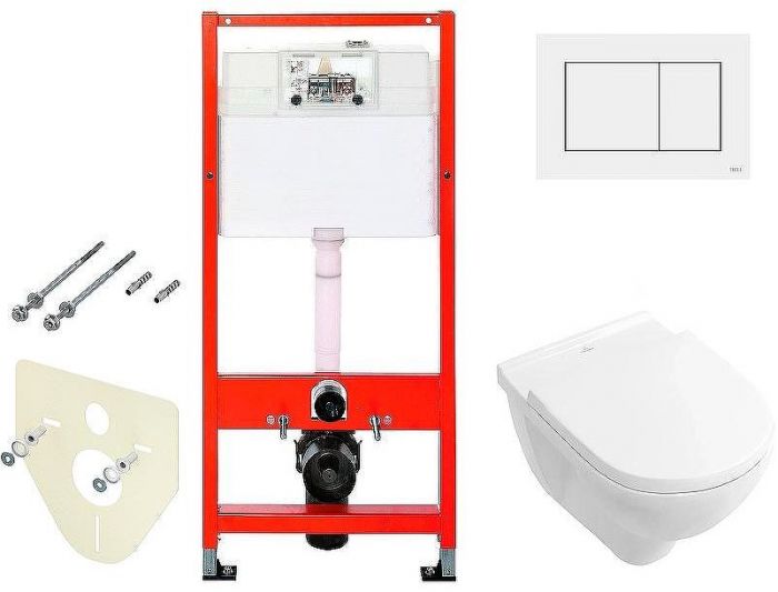 Комплект унитаза Villeroy&Boch O Novo 5660H101 с инсталляцией Tece Base 9400413 с сиденьем Микролифт и Белой клавишей смыва