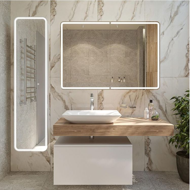 Зеркальный шкаф STWORKI Ольборг 120 МВК078 с подсветкой цвет Белый