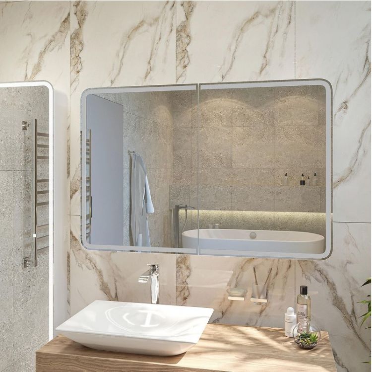 Зеркальный шкаф STWORKI Ольборг 120 МВК078 с подсветкой цвет Белый