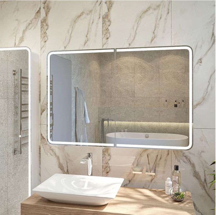 Зеркальный шкаф STWORKI Ольборг 120 МВК078 с подсветкой цвет Белый