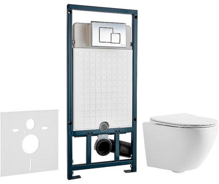 Комплект унитаза CeramaLux 2197 с сиденьем Микролифт и инсталляцией WeltWasser WW Marberg 507 10000005949+10000005953 с клавишей смыва Хром глянцевый