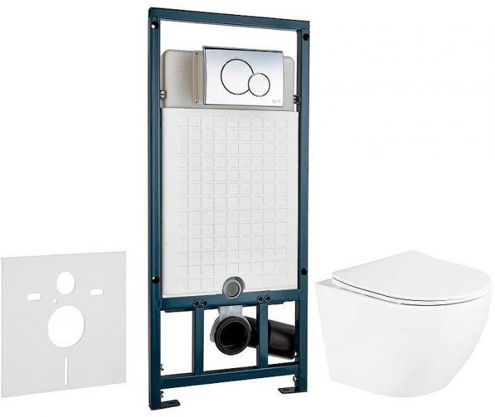 Комплект унитаза BelBagno Uno BB3105CHR/SC с сиденьем Микролифт и инсталляцией WeltWasser WW Marberg 507 10000005949+10000005952 с клавишей смыва Хром глянцевый