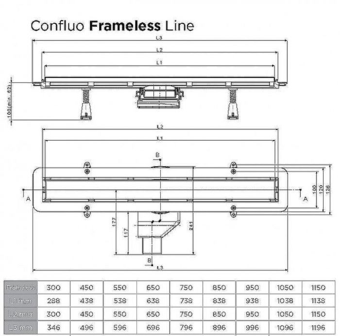 Душевой лоток Pestan Confluo Frameless Line 300 13701259 с двухсторонней решеткой Черный матовый / полая под плитку