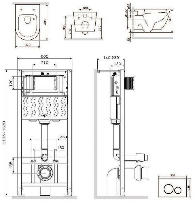 Комплект унитаза с инсталляцией AM.PM Like IS49038.801900 с сиденьем Микролифт и Черной матовой клавишей смыва