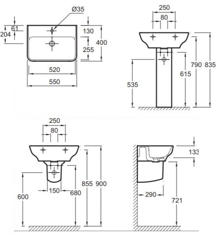 Раковина 55 см Jacob Delafon Struktura EGE111-00, белый