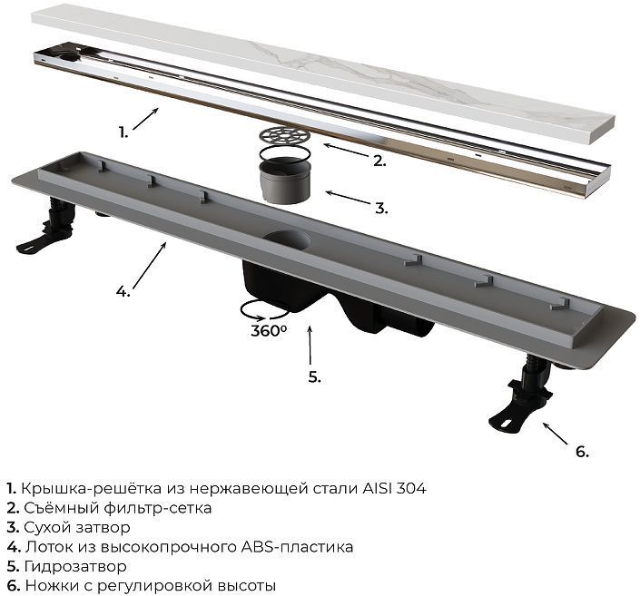 Душевой лоток RGW Drain Leo-21-40 60212140-01 с решеткой Хром / под плитку