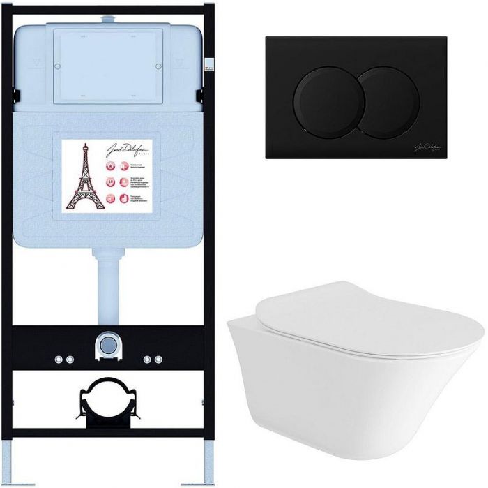 Комплект унитаза с инсталляцией Jacob Delafon Vive E28079RU-BL с сиденьем Микролифт и Черной матовой клавишей смыва