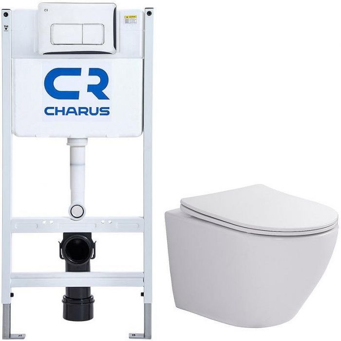 Комплект унитаза WellWant Aura WWU01122W с инсталляцией Charus City CR.200.21.01 с сиденьем Микролифт и клавишей смыва Хром глянцевый