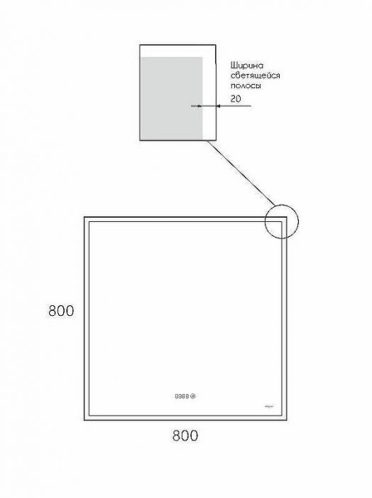 Зеркало Reflexion Ghost 800х800 RF5224GH с подсветкой Черное с сенсорным выключателем, диммером и часами