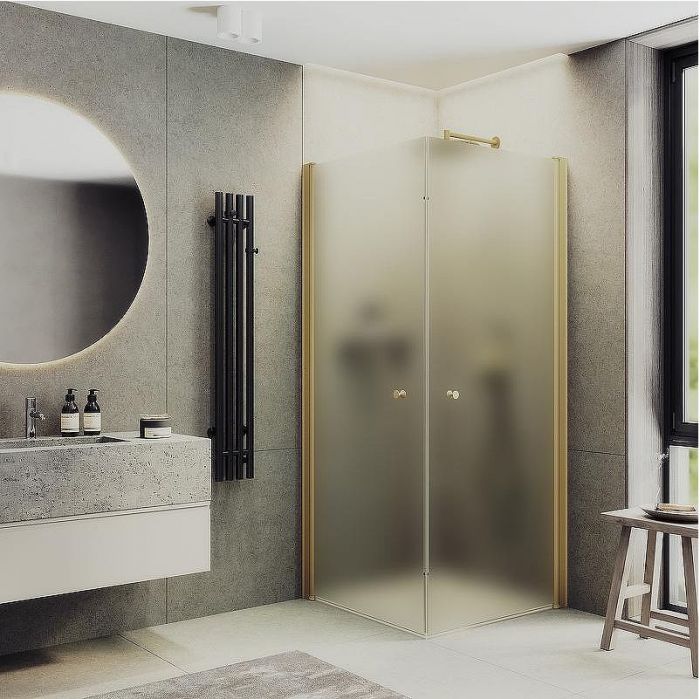 Душевой уголок Maybah Glass MGY-1293-3 800x800x1980 на монопетлях Золото стекло сатиновое