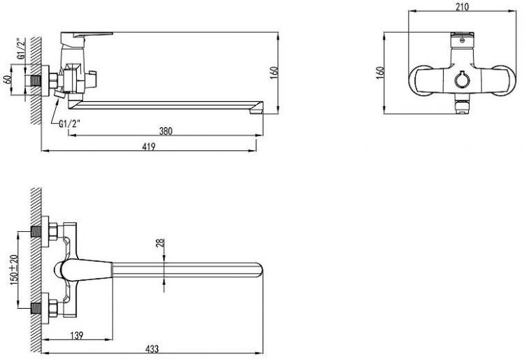Смеситель для ванны AWP Tulos S2651C универсальный цвет Хром Смеситель для ванны AWP Tulos S2651C универсальный цвет Хром