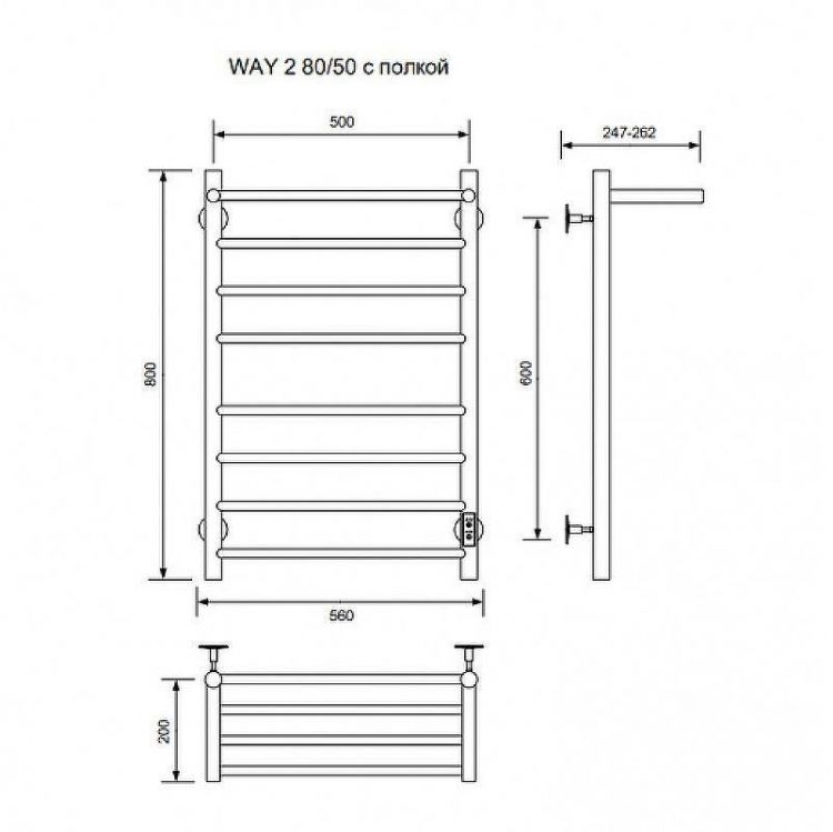 Электрический полотенцесушитель Ника Way-2 80/50 U с полкой Черный матовый
