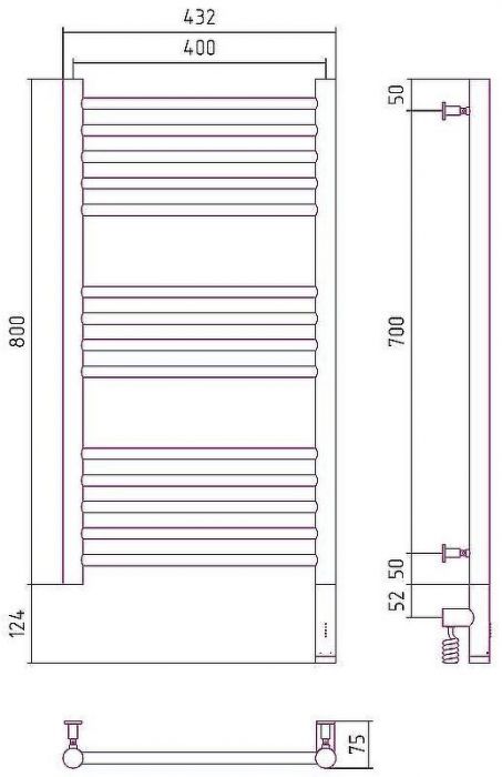 Электрический полотенцесушитель Сунержа Богема 3.0 прямая 800x400 R 00-5805-8040 Хром