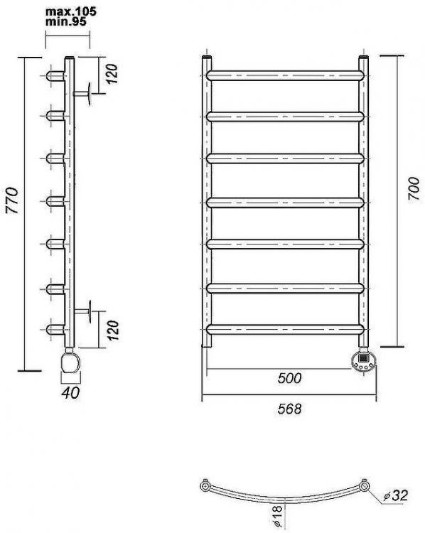 Электрический полотенцесушитель Domoterm Калипсо П7 500x700 ER Черный матовый