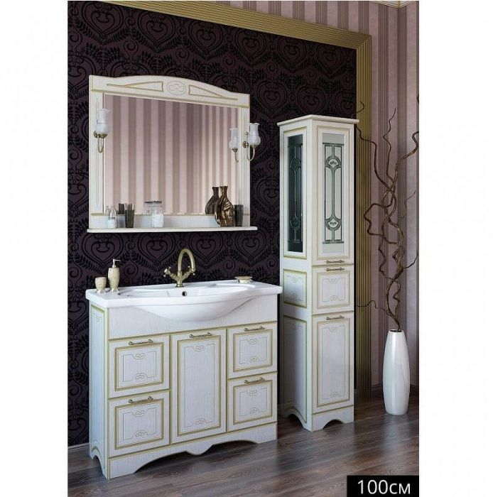 Зеркало Sanflor Адель 100 Н0000000668 Белое с патиной Золото