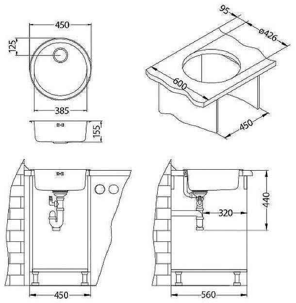 Кухонная мойка Alveus Form 10 NAT-90 FI 450 1084837 Натуральная сталь