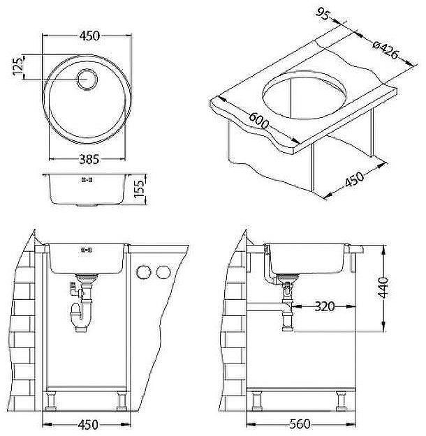 Кухонная мойка Alveus Form 10 NAT-90 FI 450 1084837 Натуральная сталь