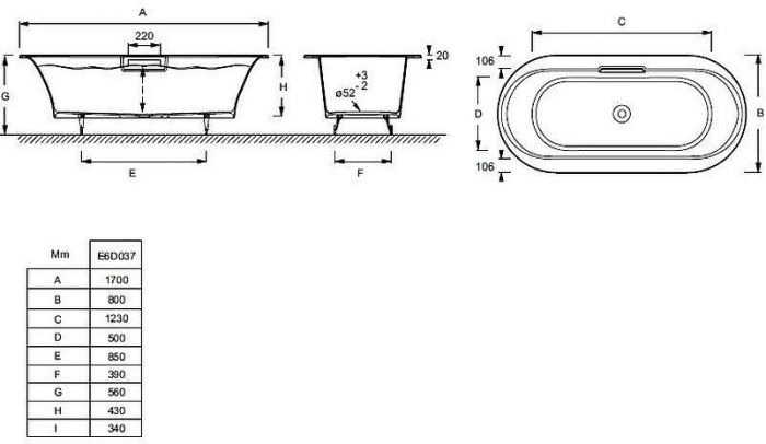 Чугунная ванна Jacob Delafon Volute 170x80 E6D037-00 с антискользящим покрытием