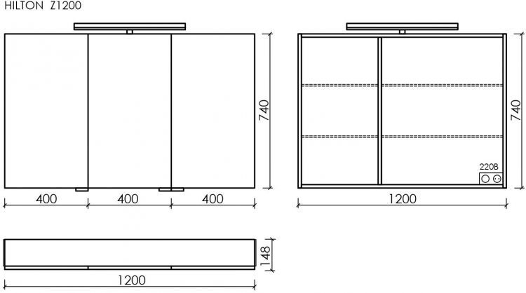Зеркальный шкаф SANCOS Hilton с LED подсветкой 1200x148х740, Z1200 Зеркальный шкаф SANCOS Hilton с LED подсветкой 1200x148х740, Z1200