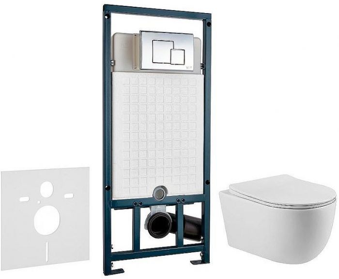 Комплект унитаза Vincea Evo Rimless VT1-34S с сиденьем Микролифт и инсталляцией WeltWasser WW Marberg 507 10000005949+10000005953 с клавишей смыва Хром глянцевый