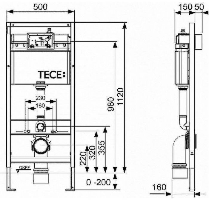 Инсталляция Tece Profil K440921 для подвесного унитаза с клавишей смыва Хром глянцевый