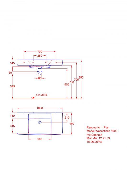 Раковина Keramag Renova Nr.1 Plan, 122103000