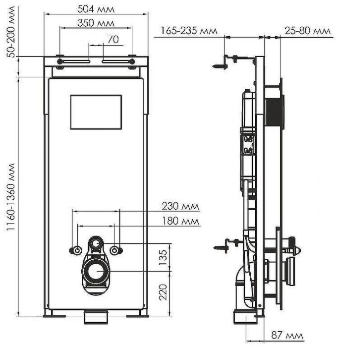 Инсталляция WasserKRAFT Salm 27TLT.010.ME.BL.MB03 для унитаза Черное стекло с Черной матовой клавишей смыва
