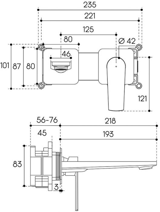 Смеситель для раковины настенного монтажа со скрытой частью AQUEDUTO LINHA,  шлифованное золото (LIN0450)