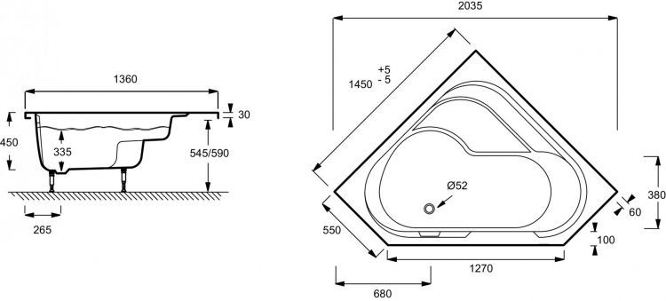 Акриловая ванна 145х145 Jacob Delafon Bain-douche E6221-00 Акриловая ванна 145х145 Jacob Delafon Bain-douche E6221-00
