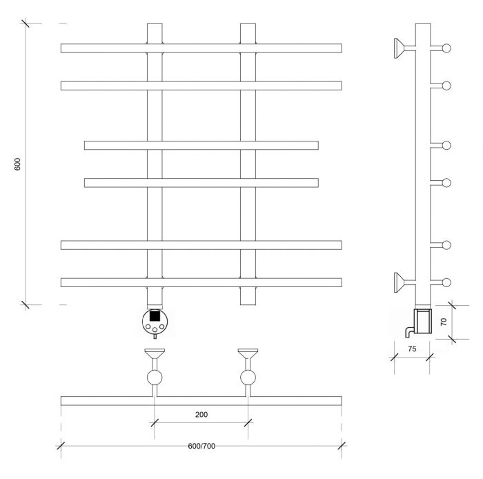 Полотенцесушитель электрический Secado Турин 2 60x20x60 черный матовый